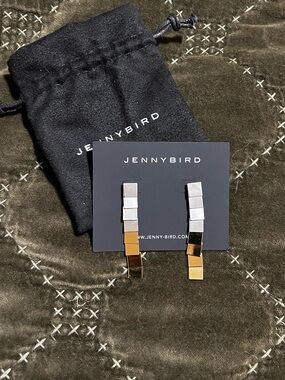 Jenny Bird Two-Tone Stacked Square Drop Earrings - Silver & Gold